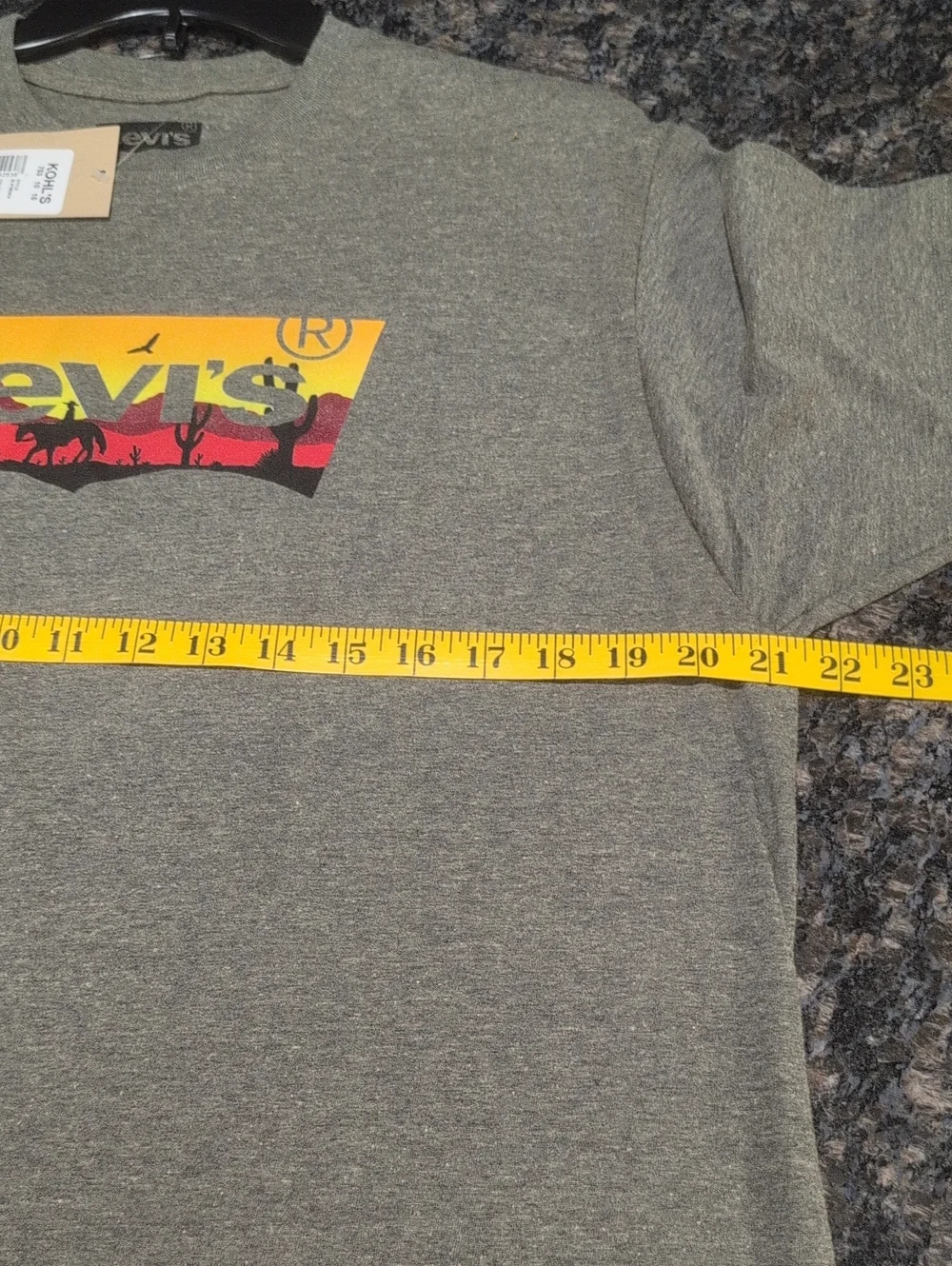 Levi's Army Green Short Sleeve Logo Tee with Sunset Graphic